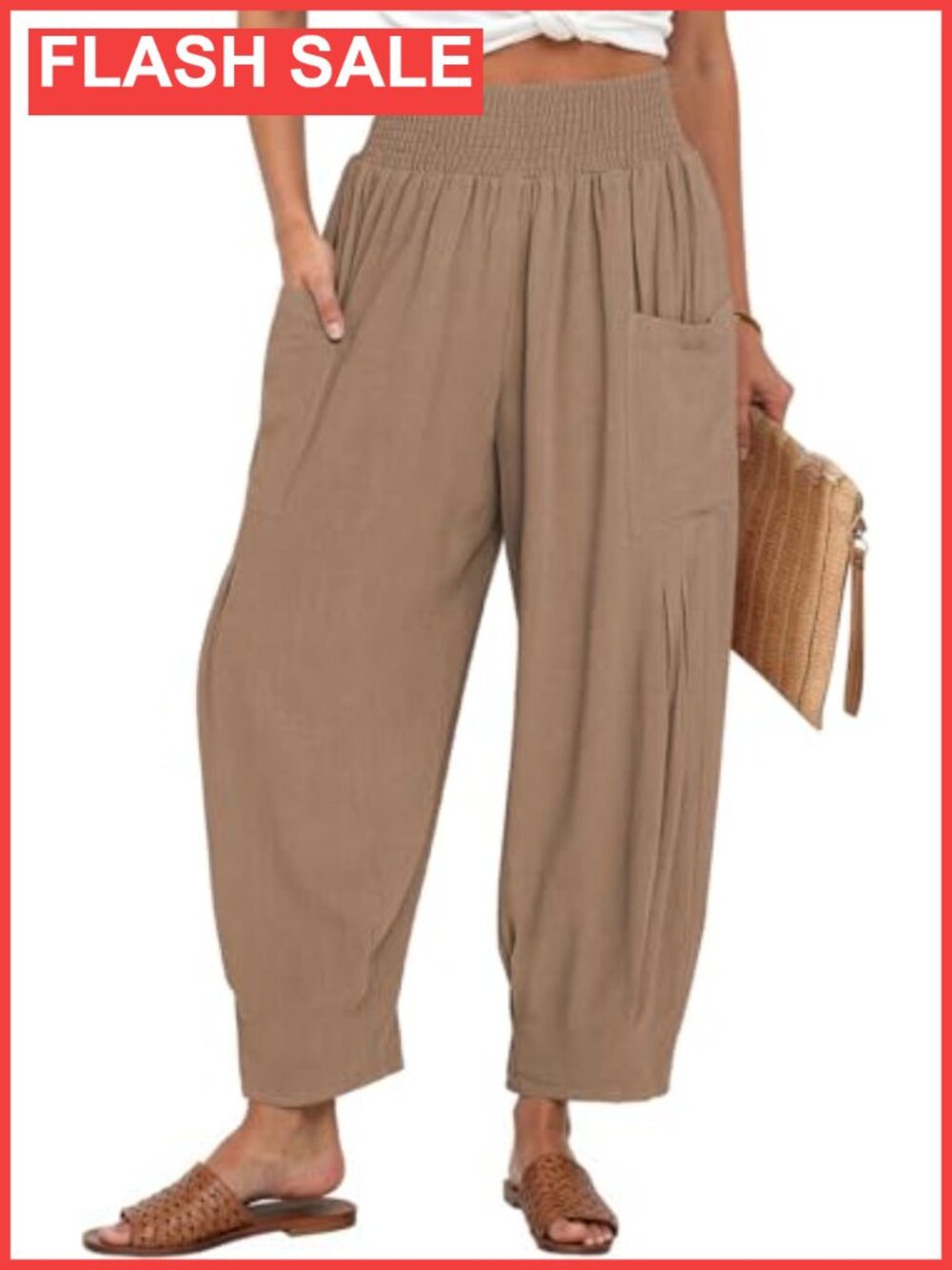 TARSE Women's Linen Wide Leg High Waist Palazzo Pants Loose Lounge